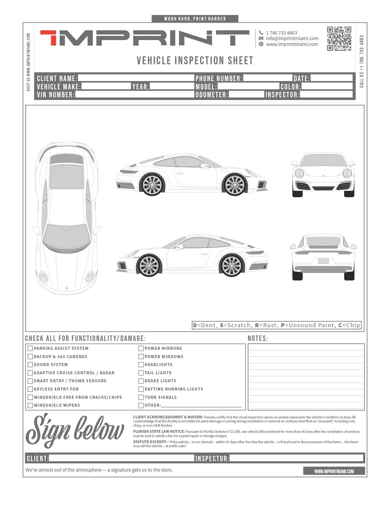 Car Inspection Sheet Template