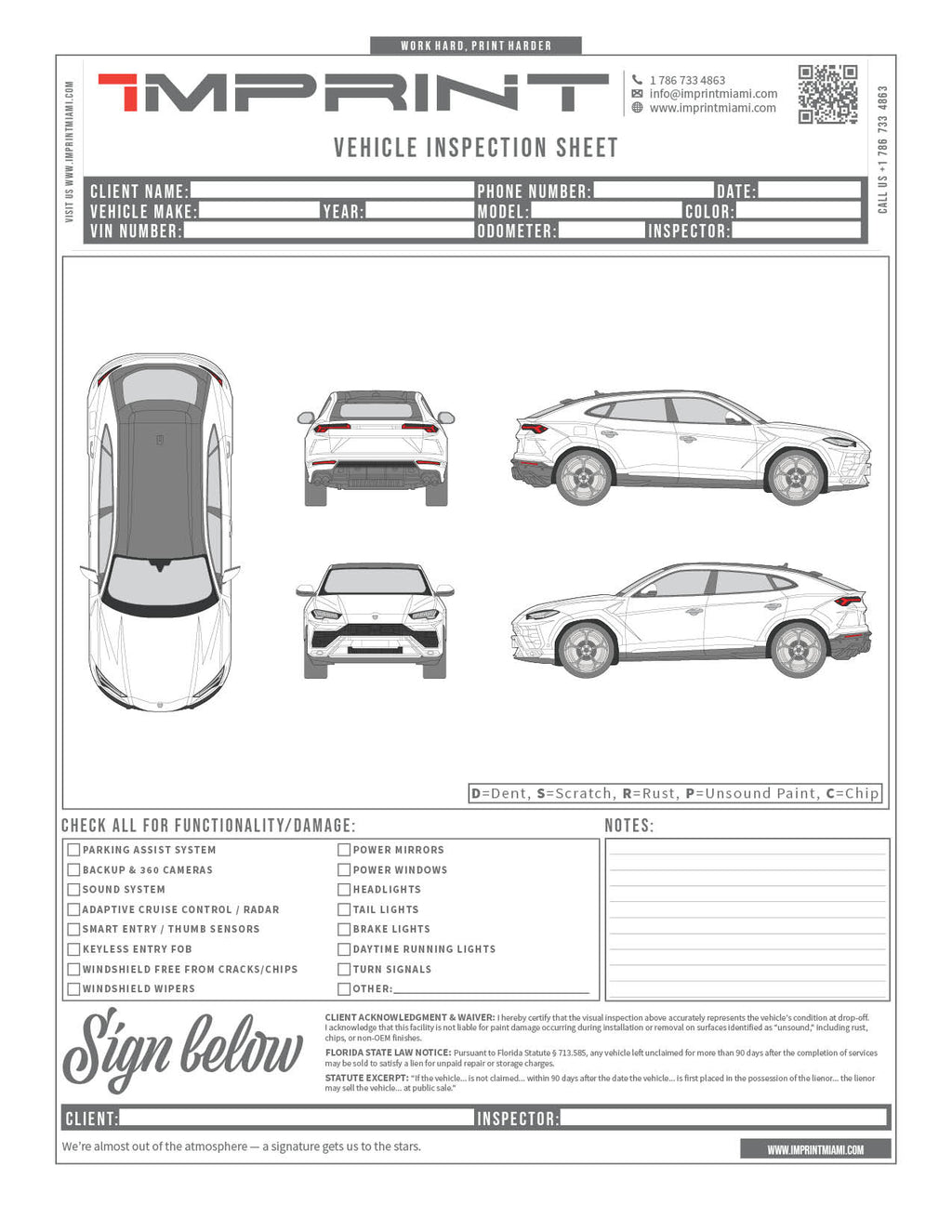 SUV Inspection Sheet Template