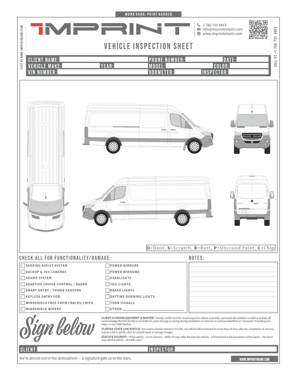 Van Inspection Sheet Template