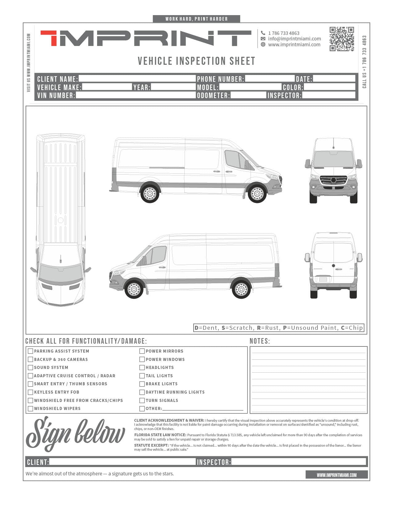 Van Inspection Sheet Template